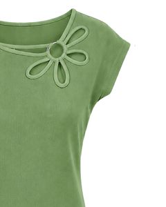 Customized Light Green <b>Women</b> Flower Neck T Shirt Casual Short Sleeve Summer Blouse Soft Breathable Fashion Daily Wear <b>Top</b> - Product Image 4