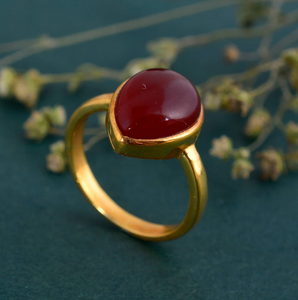 Bague en or 18 carats plaqué or avec pierre précieuse cornaline pour femme, bijoux faits à la main, fournisseur - Product Image 1