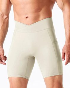 <b>Men</b> High Waist Compression <b>Shorts</b> Solid Color Spandex Polyester Quick Dry Sporty Style With Pockets <b>Bermuda</b> Length - Product Image 3