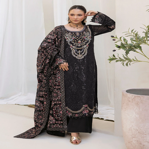 Conjunto de Salwar Kameez de Chifón Negro Bordado con Dupatta, Ropa de Boda para Mujer, Vestidos Casuales Modernos Indios y Pakistaníes para Todas las Temporadas, Envío Rápido - Product Image 4