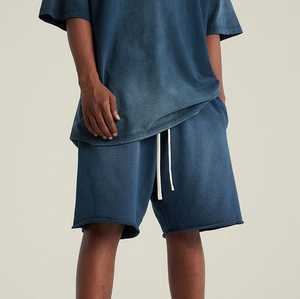 Shorts en molleton de coton personnalisés avec logo pour hommes, délavés à l'acide, style streetwear décontracté d'été, en French Terry, vente en gros OEM - Product Image 2