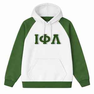 เสื้อฮู้ดแขนยาวสีขาว Iota Phi Lambda Sorority พร้อมแขนเสื้อสีเขียวมรกต ลายตัวอักษรกรีก เสื้อผ้าลำลองสำหรับผู้หญิง - Product Image 5