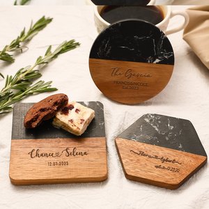 Posavasos Personalizado de Mármol y Madera con Forma Hexagonal Redonda y Patrón Grabado para Decoración del Hogar, Hotel o Restaurante por UO - Product Image 5