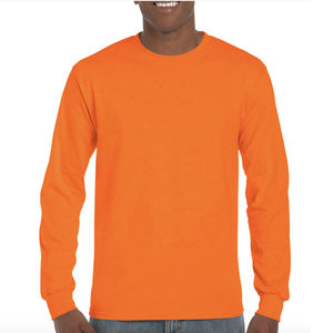 เสื้อยืดลำลองผู้ชายแขนยาวคอกลมถักสีทึบทรงปกติสีส้ม - Product Image 1