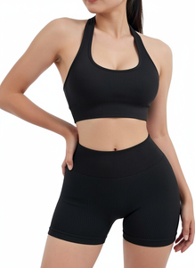 Conjunto Deportivo de Dos Piezas para Mujer, Shorts de Punto Negros de Cintura Alta, Ropa Deportiva para Yoga, Sin Costuras, de Secado Rápido - Product Image 2