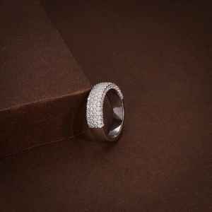 Bague demi-éternité en moissanite ronde pour femme, sertie pavé, en argent 925 original, bijoux fins pour cadeau de mariage ou anniversaire - Product Image 5