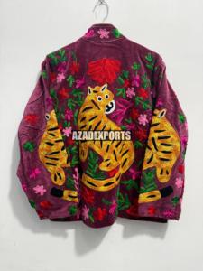 Hand Embroidered Finished Vintage Velvet Sheep Skin <b>Women's</b> Blazer Turn-down Collar Full Sleeve Solid Pattern Breathable Cotton - Product Image 4
