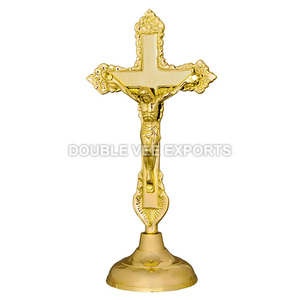 Cruz de Altar de Latón, Estatua Católica |   Crucifijo Ornamentado para Iglesia – DOUBLE VEE EXPORTS - Product Image 2