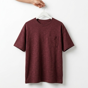 Camiseta de Manga Corta Acanalada de Alto Gramaje con Dobladillo Desgastado, Estilo Único, Ecológica, Transpirable, Mezcla de Poliéster/Algodón, Corte Regular - Product Image 2
