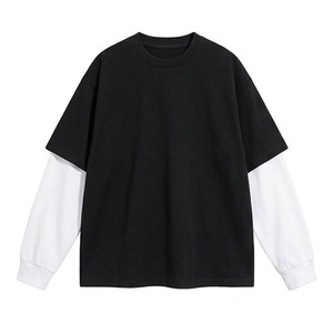 เสื้อยืดคุณภาพสูง ผ้าฝ้าย 100% ระบายอากาศได้ดี สองชั้น สไตล์ฮิปฮอป สีตัดกัน เสื้อยืด 2-in-1 สตรีทแวร์ลำลอง - Product Image 2