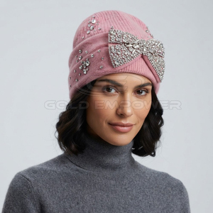 Hochwertige Maßgefertigte Wollmischung-Beanies mit Strass/Edelsteinen, Mehrfarbige Juwelen-Dekorationen, Verstellbares Mode-Accessoire - Product Image 5