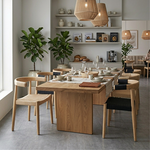 Chaises de salle à manger en teck, vente en gros directe d'usine, style Japandi minimaliste, chaise tressée en corde, fournisseur B2B pour restaurants et hôtels commerciaux - Product Image 1