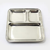 Assiette de service rectangulaire en acier inoxydable, assiette à compartiments en acier inoxydable | Plateaux à pav bhaji à 3 compartiments, plateau à thali indien, plateau à repas