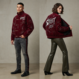 Blouson Bomber Homme Personnalisé Marron avec Strass, Col Montant à Boucle, Motif Tribal, Coupe Oversize, Streetwear Hiver, Manteau en Toile - Product Image 2