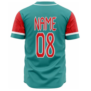 Maillot de baseball personnalisé pour homme, bleu sarcelle et rouge, à boutons, respirant, uniforme d'équipe de softball, chemise de sport athlétique pour l'entraînement et les matchs - Product Image 3