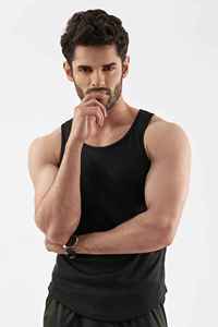Débardeur Homme Noir et Moutarde Color Block Col Rond Respirant Sportif Tricoté Sans Manches Pour un Style de Vie Actif - Product Image 6