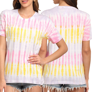Women's Tie <b>Dye</b> Short Sleeve O-Neck T-Shirt Loose Fit Casual Cotton Jersey Spring Summer - Product Image 3