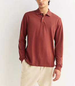 Polo de Alta Calidad de 220 GSM, Cuello Moderno, Manga Larga, Informal, Deportivo, Básico, para Hombre, Color Sólido - Product Image 1