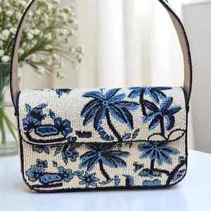 Sac coloré indien fait main perlé, artisanat ethnique de luxe, poignée baguette en perles de verre, accessoire de mode durable et tendance en cristal - Product Image 5