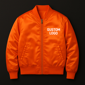 Blouson bomber orange haute visibilité en satin, uniforme de sécurité pour personnel, vêtement de travail zippé, coupe-vent, vente en gros, usine OEM - Product Image 1