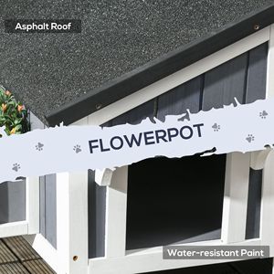 Casetta per Gatti Randagi a 2 Piani da Esterno, Tetto Resistente alle Intemperie, Finestra in Legno, Grande Rifugio per Gatti Stile Villa Resistente alle Intemperie, Vaso per Fiori - Product Image 6