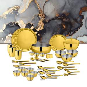 Majestic Juego de cena de acero inoxidable de 42 piezas (3 personas) Juegos de vajilla elegantes con revestimiento de PVD dorado - Product Image 1