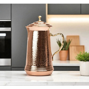 Carafe à eau en cuivre pur de conception indienne, très populaire, avec couvercle, logo personnalisé, prix bas, qualité supérieure, carafe en métal pour boire - Product Image 3