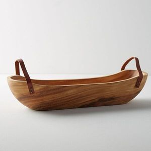 Bol de service en bois fait main avec poignée |   Bois d'acacia naturel |   Design Wabi-Sabi |   Ustensiles de cuisine écologiques - Product Image 2