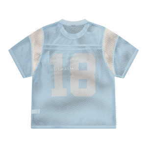 Custom Sublimated Mesh <b>Soccer</b> Jersey Unisex Short Sleeve Crew Neck Breathable Sportswear Light Blue Solid Pattern Front Logo - Product Image 2