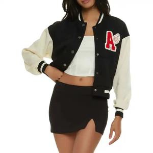 2025 Top Trending Custom Logo Mujer 100% Algodón Fleece Varsity Chaquetas Cropped Ladies University Chaquetas Bordado Piel de oveja - Product Image 1