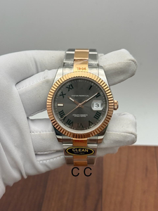 Montre de luxe Hip Hop en acier bicolore or rose 40 mm, cadran romain gris, lunette cannelée, saphir de haute qualité, mouvement ETA - Product Image 3