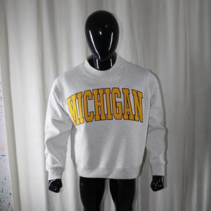 MICHIGAN ASH GREY <b>Mock</b> <b>Neck</b> Sweatshirt 100% Cotton YELLOW Applique Embroidery wide <b>neck</b> Sweatshirt Finer Threads - Product Image 3