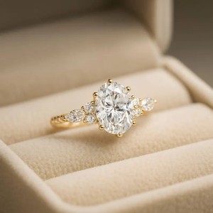 Oval cut Moissanite engagement ring vintage Unique Sterling <b>Silver</b> ring <b>Solid</b> gold Marquise cut diamond wedding Bridal ring - Product Image 5