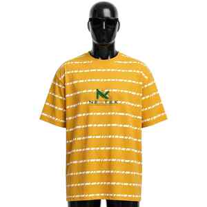 NEXTEX Unisex Dashed <b>Stripe</b> <b>T</b> <b>Shirt</b> Mustard White Soft Cotton Jersey Crew Neck Casual Tee - Product Image 1