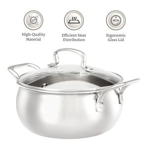 Cacerolas Modernas de Acero Inoxidable con Tapa de Vidrio Templado, Diseño Elegante y Duradero, Aptas para Alimentos, Ecológicas, 24 cm de Diámetro, Aptas para Lavavajillas - Product Image 1