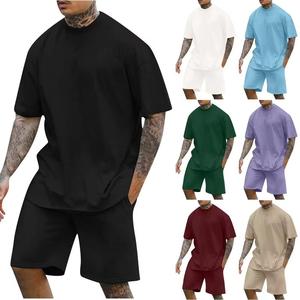 Wholesale High Quality Screen Printed Custom Men's Vintage Washed Acid Wash Sweat Shorts T Shirts and Shorts Set for Men - Product Image 6