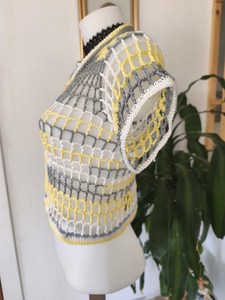 Top corto de malla de ganchillo para mujer, manga corta, cuello polo, bloques de color, estilo bohemio, ropa de primavera y verano - Product Image 2