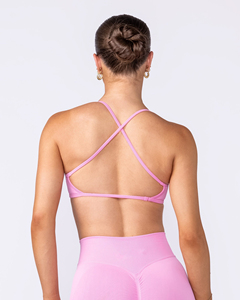 Sujetador Deportivo de Yoga sin Costuras para Mujer, Color Sólido, Escote Redondo, Soporte Medio, Color Rosa - Product Image 4