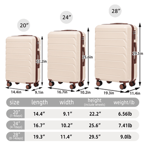 Set di Valigie Trolley 3-in-1 in ABS e PC, 20/24/28 Pollici, con Asta in Lega Beige - Product Image 2