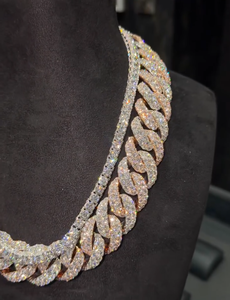 Collar de Moissanita Iced Out con Micro Pavé, Cadena de Eslabones, Oro Rosa Sólido, Unisex, Lujo para Uso Diario, Amuleto para Ella - Product Image 4