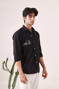 Camisa de manga larga para hombre con diseño bordado de elefante, moderna, ajustada, estilo cargo, de sarga, informal, con botones, para verano, exterior y noche. - Product Image 2