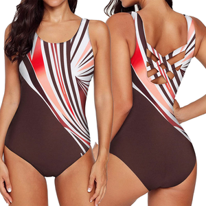Maillot de bain une pièce pour femmes, imprimé géométrique, col rond, découpé, taille haute, extensible - Product Image 6