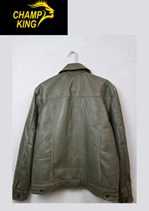 Men's Vintage Olive Green <b>Leather</b> <b>Jacket</b> with Flap Pockets - Product Image 6