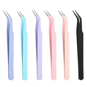 Juego de Pinzas para Pestañas de Acero Inoxidable de Alta Precisión, Puntas Suaves, Colores Rosa, Morado, Azul y Negro para Uso Estético - Product Image 3