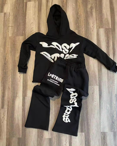 Ensemble survêtement Lost Status Orange pour adulte, style streetwear, à manches longues, en polaire respirante, avec logo vert imprimé, coupe ample - Product Image 2
