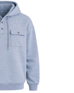 Sweat à capuche bleu ciel pour homme avec patte de boutonnage, double poche poitrine, style streetwear décontracté, fabricant sur mesure - Product Image 4