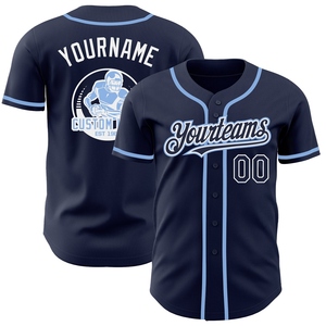 Vente en gros de maillots de baseball authentiques OMMIZ INDUSTRY personnalisés bleu marine et bleu clair, best-sellers - Product Image 1