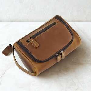 Genuine Leather Zipper Handled for Bag <b>Mens</b> Dopp Kit Travel Wash Bag Shaving Kit <b>Pouch</b> Standard Capacity Custom Logo Bulk - Product Image 1