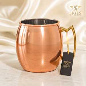 Mug à Moscow Mule en cuivre pur à motif géométrique diamanté, avec poignée en laiton, forme baril, pour cocktails et bières, vente en gros - Product Image 2