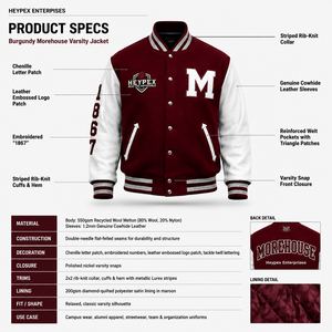 Chaqueta Varsity Personalizada OEM de Lana Reciclada de Alto Gramaje con Mangas de Cuero Genuino de Vaca para Hombre, Estilo Universitario Urbano Relajado - Product Image 5